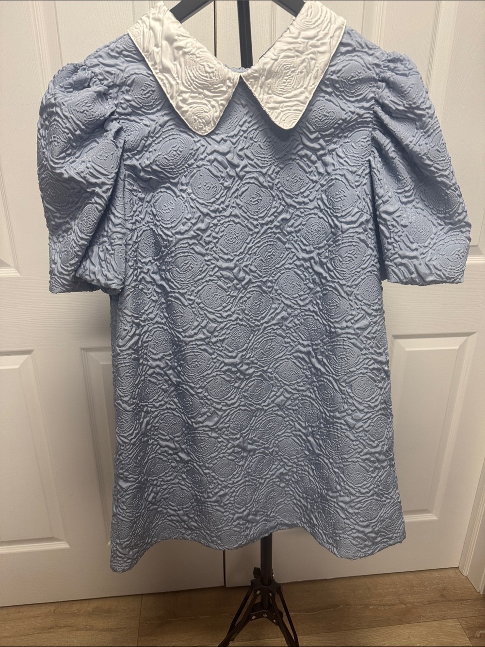 Light Blue Textured Dress with White Peter Pan Collar